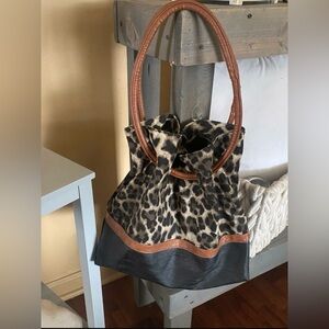 Payless Leopard Print Shoulder Bag with Black and Brown Accents